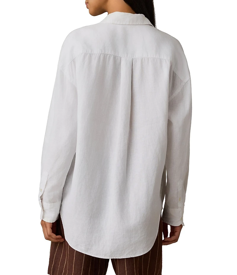 Faherty Linen Point Collar Long Sleeve Button Front Relaxed Shirt
