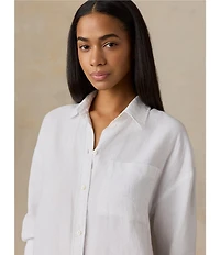 Faherty Linen Point Collar Long Sleeve Button Front Relaxed Shirt