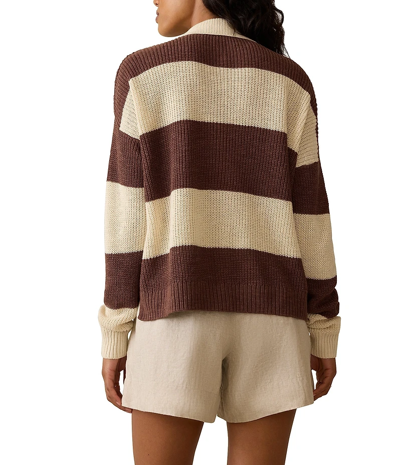 Faherty Miramar Knit Striped V-Neck Long Sleeve Rugby Polo