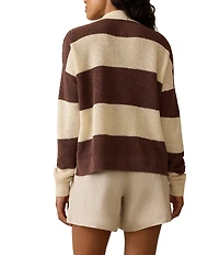 Faherty Miramar Knit Striped V-Neck Long Sleeve Rugby Polo