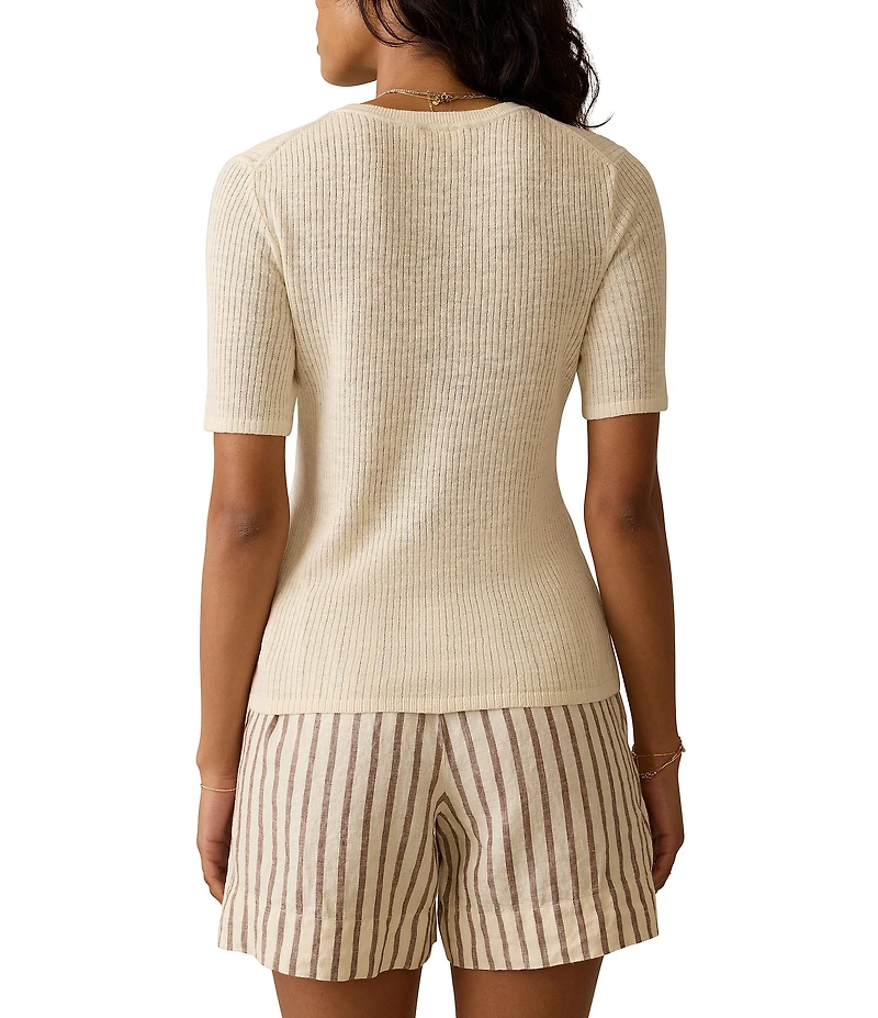 Faherty Miramar Organic Cotton Linen Blend Crew Neck Short Sleeve Tee
