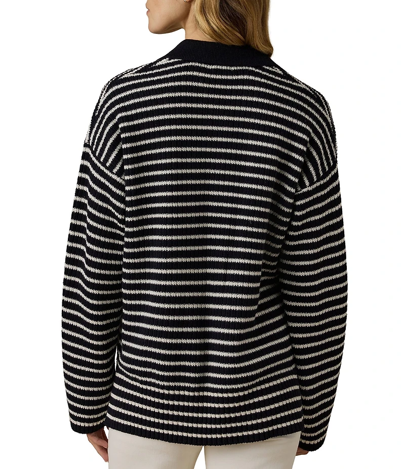 Faherty Miramar Linen Blend V-Neck Collared Long Sleeve Sweater