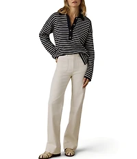Faherty Miramar Linen Blend V-Neck Collared Long Sleeve Sweater