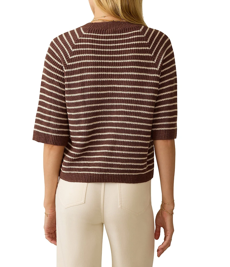 Faherty Miramar Organic Cotton Linen Blend Knit Striped Crew Neck Short Sleeve Tee