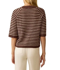 Faherty Miramar Organic Cotton Linen Blend Knit Striped Crew Neck Short Sleeve Tee