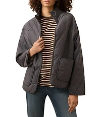 Faherty Organic Cotton Blend Quilted Mock Neck Long Sleeve Jacket