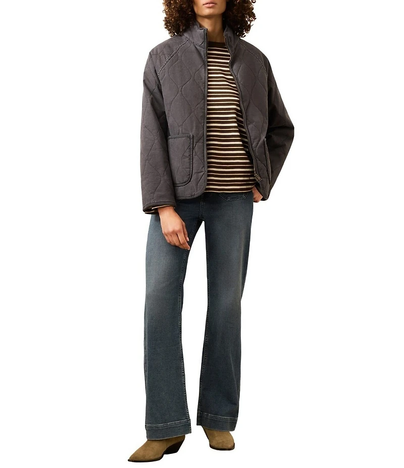 Faherty Organic Cotton Blend Quilted Mock Neck Long Sleeve Jacket