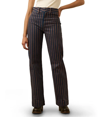 Faherty Organic Cotton Blend Slim Woven Striped Mid Rise Straight Leg Pants