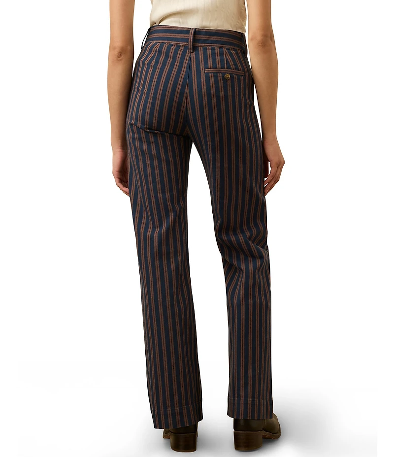 Faherty Organic Cotton Blend Slim Woven Striped Mid Rise Straight Leg Pants