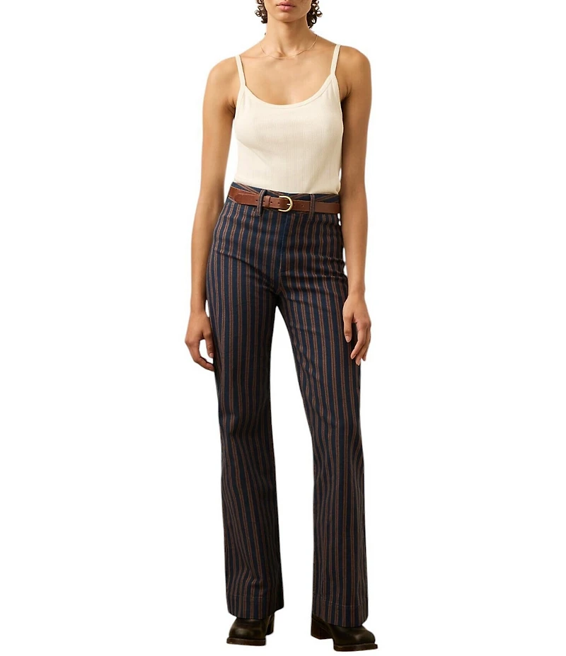 Faherty Organic Cotton Blend Slim Woven Striped Mid Rise Straight Leg Pants