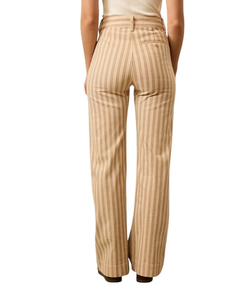 Faherty Organic Cotton Blend Slim Woven Striped Mid Rise Straight Leg Pants