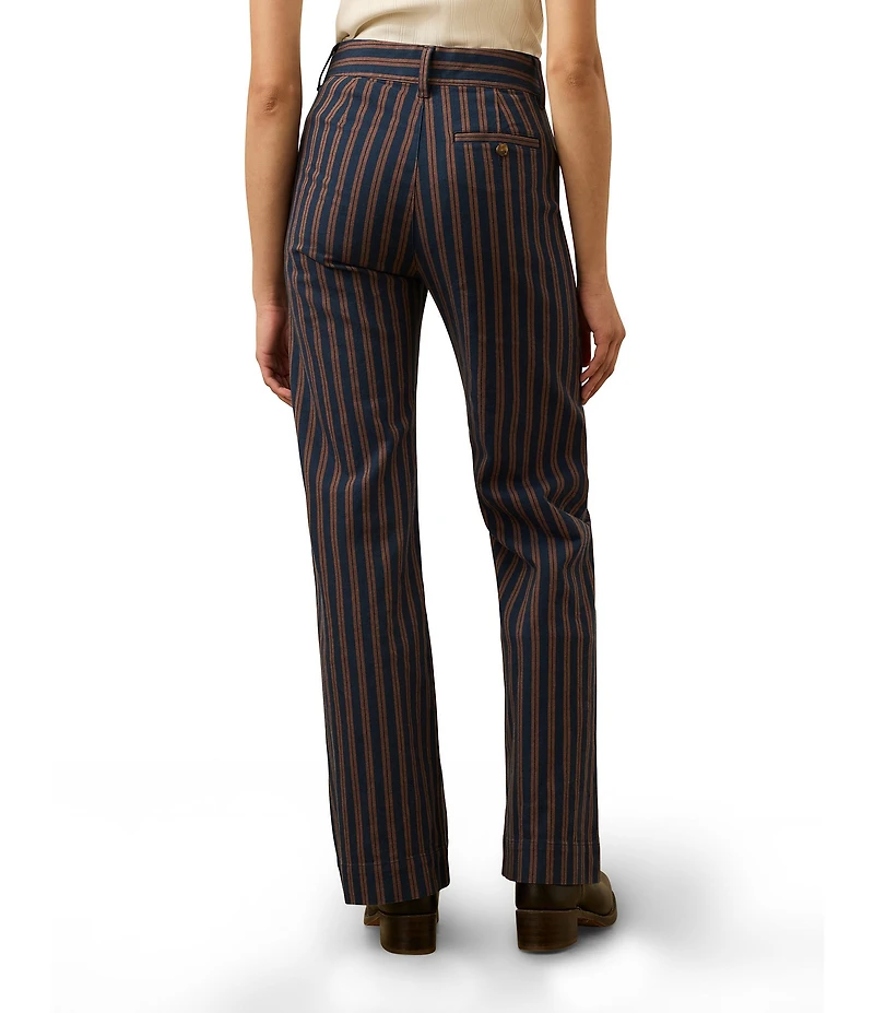 Faherty Organic Cotton Blend Slim Woven Striped Mid Rise Straight Leg Pants