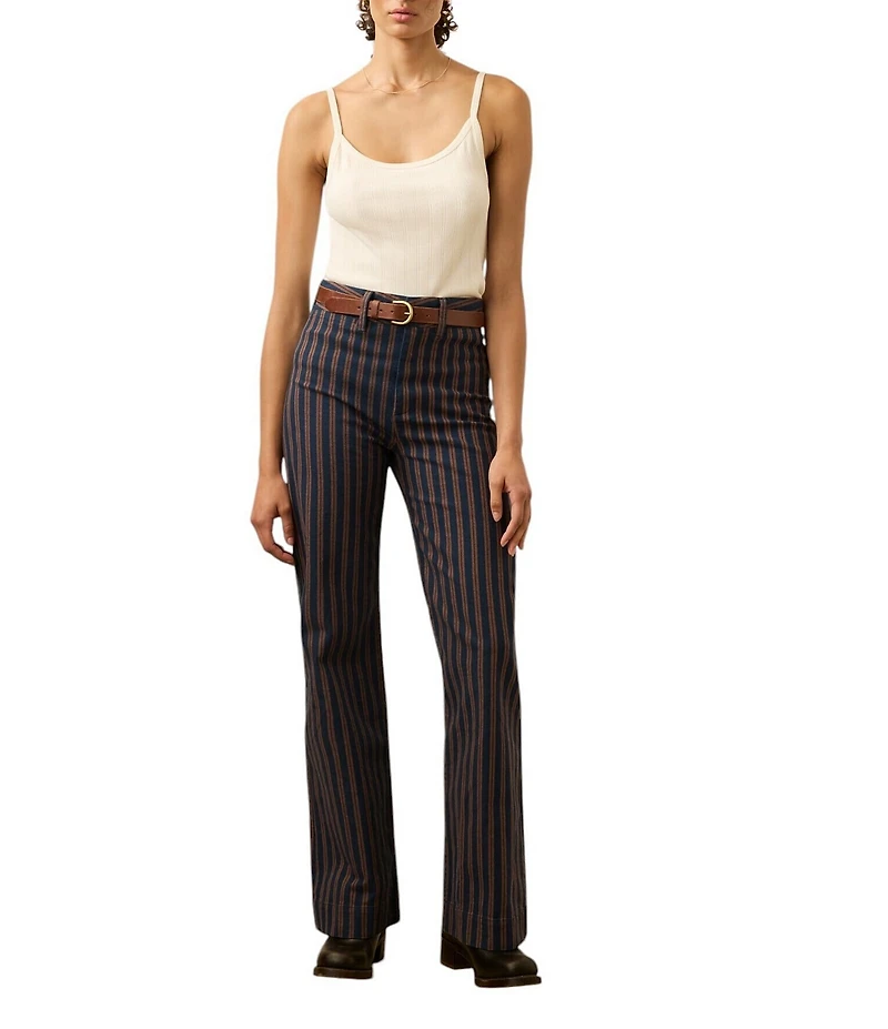 Faherty Organic Cotton Blend Slim Woven Striped Mid Rise Straight Leg Pants