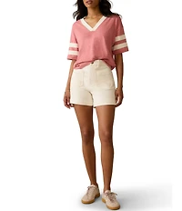 Faherty Organic Cotton Slub Varsity Knit Striped V-Neck Short Sleeve Tee