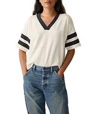 Faherty Organic Cotton Slub Varsity Knit Striped V-Neck Short Sleeve Tee
