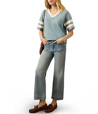 Faherty Organic Cotton Slub Varsity Knit Striped V-Neck Short Sleeve Tee