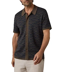 Faherty Organic Linen Cotton Blend Troical Palm Print Short Sleeve Button Front Sweater Shirt