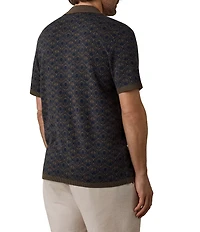 Faherty Organic Linen Cotton Blend Troical Palm Print Short Sleeve Button Front Sweater Shirt