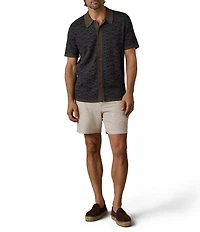 Faherty Organic Linen Cotton Blend Troical Palm Print Short Sleeve Button Front Sweater Shirt