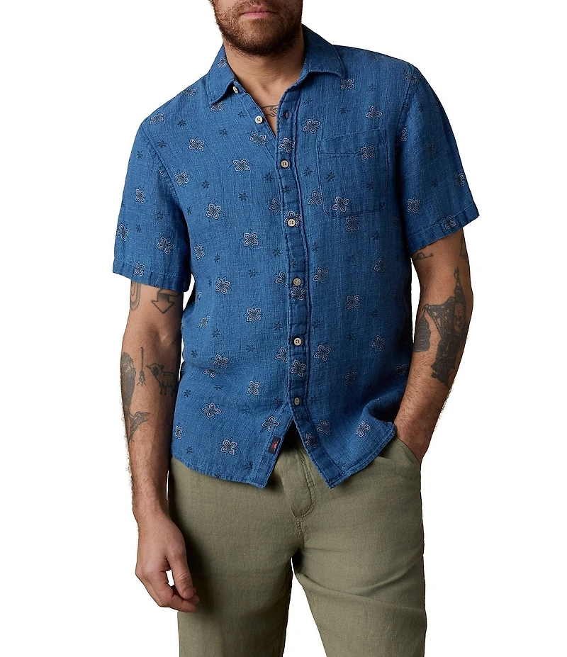 Faherty Palma Linen Floral Short Sleeve Woven Shirt