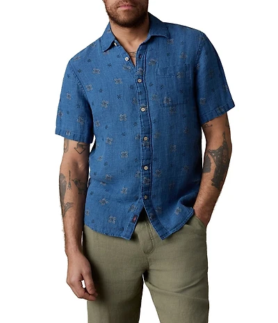 Faherty Palma Linen Floral Short Sleeve Woven Shirt