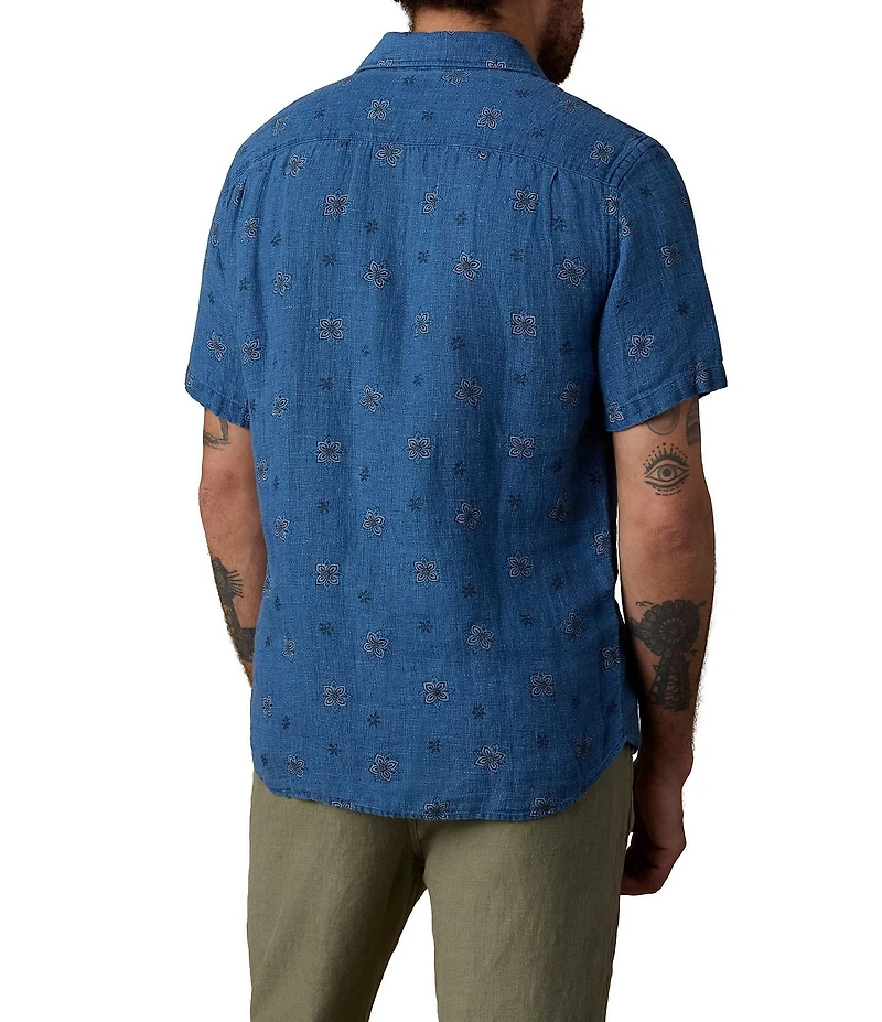 Faherty Palma Linen Floral Short Sleeve Woven Shirt