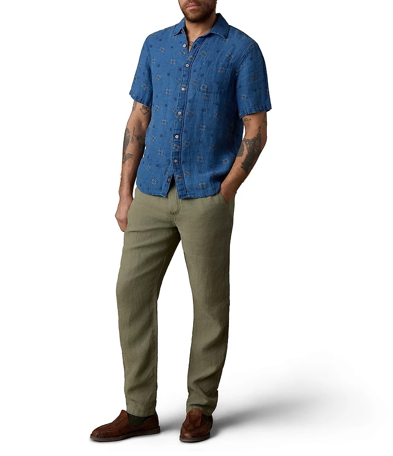 Faherty Palma Linen Floral Short Sleeve Woven Shirt