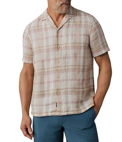 Faherty Palma Linen Plaid Short Sleeve Woven Camp Shirt