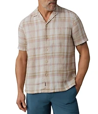 Faherty Palma Linen Plaid Short Sleeve Woven Camp Shirt