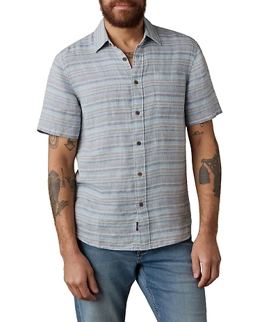 Faherty Palma Striped Linen Short Sleeve Woven Shirt