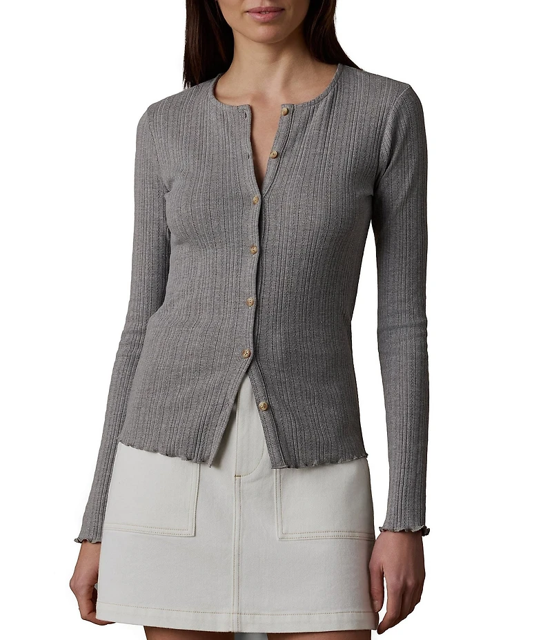 Faherty Pointelle Knit Crew Neck Long Sleeve Top