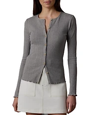 Faherty Pointelle Knit Crew Neck Long Sleeve Top