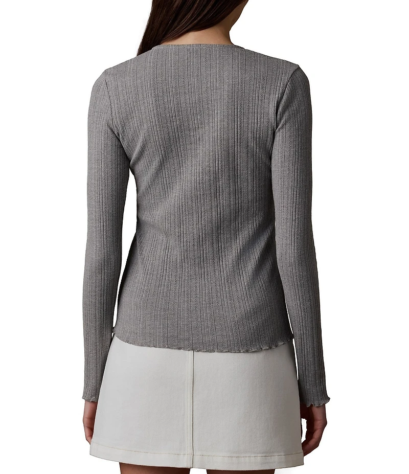 Faherty Pointelle Knit Crew Neck Long Sleeve Top