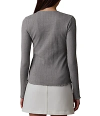 Faherty Pointelle Knit Crew Neck Long Sleeve Top