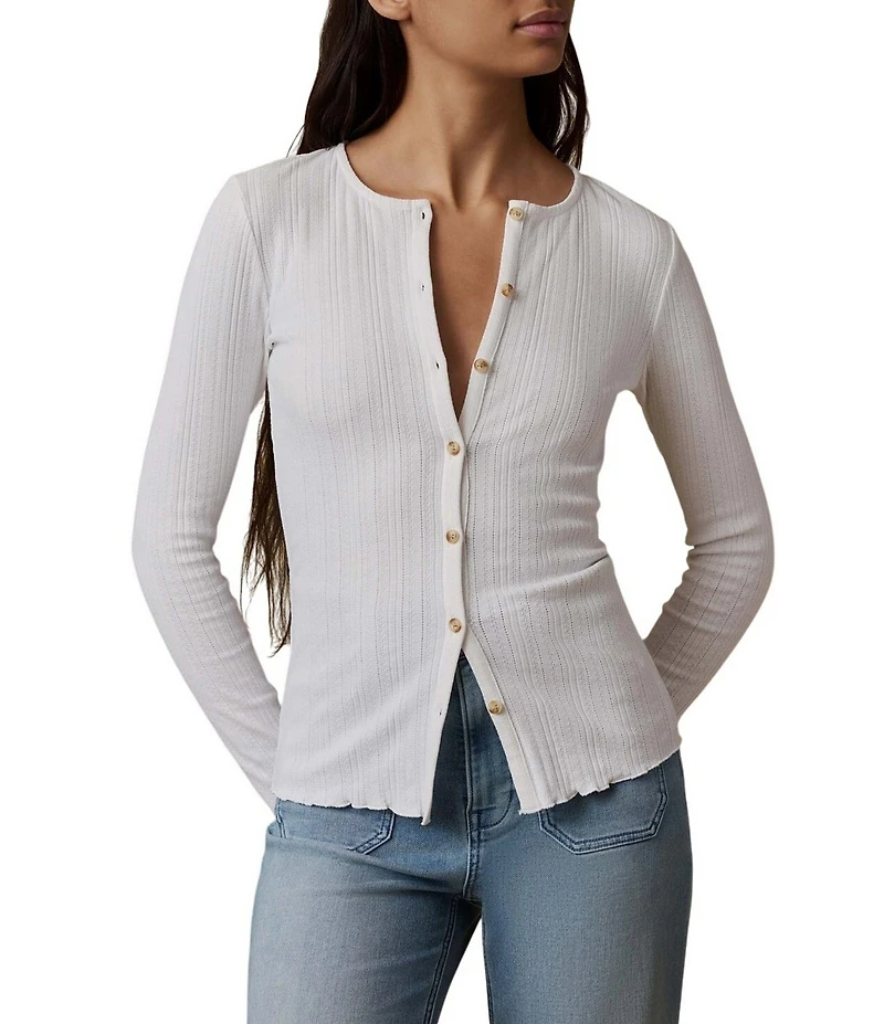 Faherty Pointelle Knit Crew Neck Long Sleeve Top