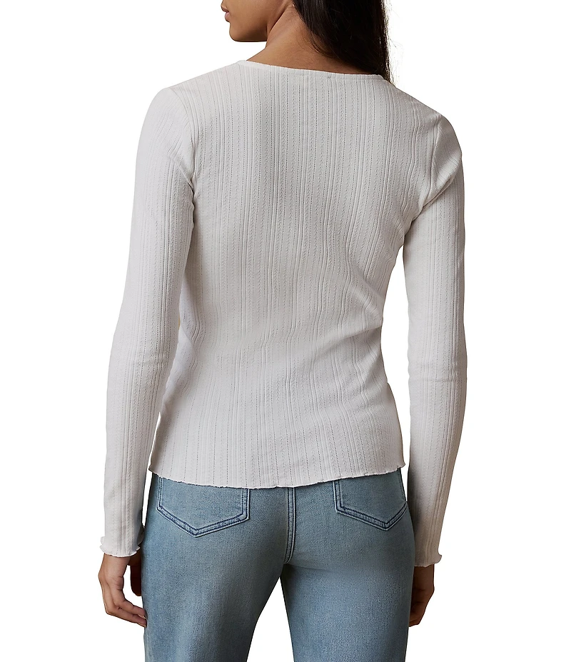 Faherty Pointelle Knit Crew Neck Long Sleeve Top