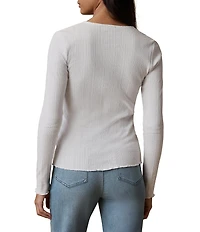 Faherty Pointelle Knit Crew Neck Long Sleeve Top