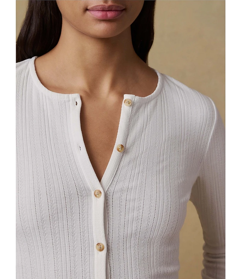 Faherty Pointelle Knit Crew Neck Long Sleeve Top