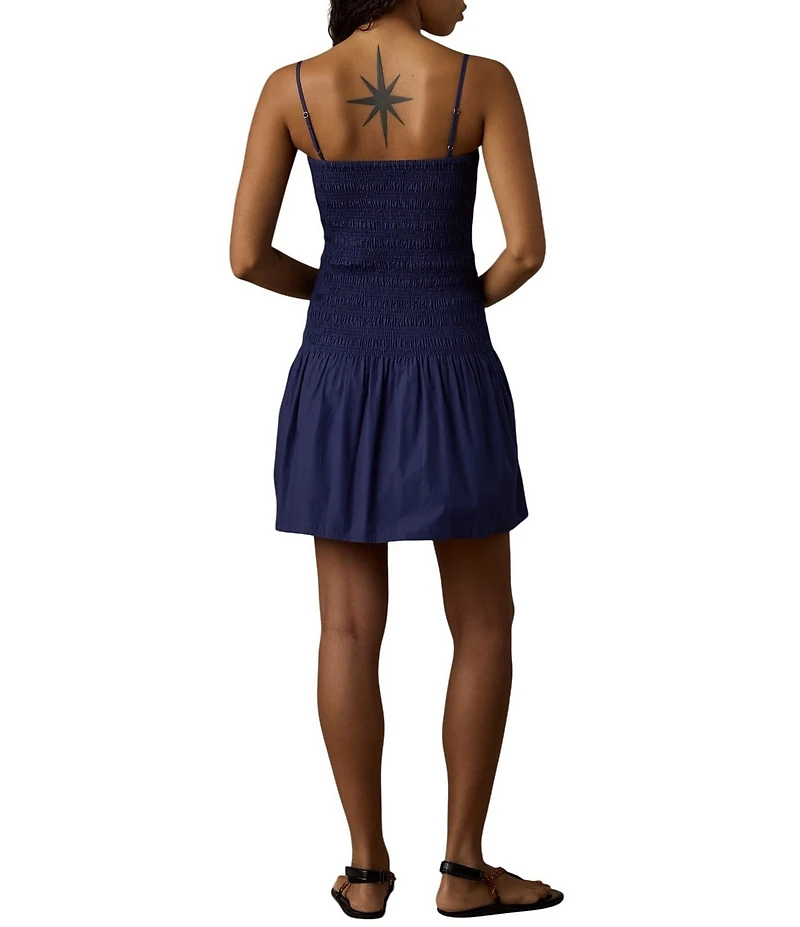 Faherty Poplin Square Neck Sleeveless Drop Waist Mini Dress