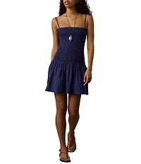 Faherty Poplin Square Neck Sleeveless Drop Waist Mini Dress