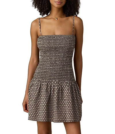 Faherty Poplin Square Neck Sleeveless Drop Waist Mini Dress