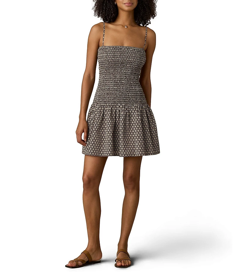 Faherty Poplin Square Neck Sleeveless Drop Waist Mini Dress