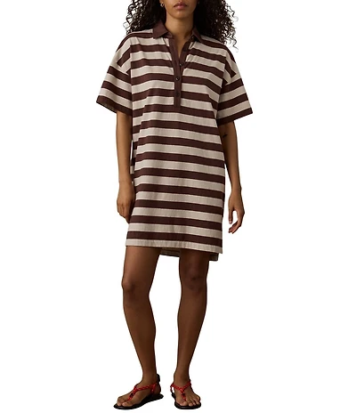 Faherty Recycled Stripe Knit Collar Neck Short Sleeve Dress