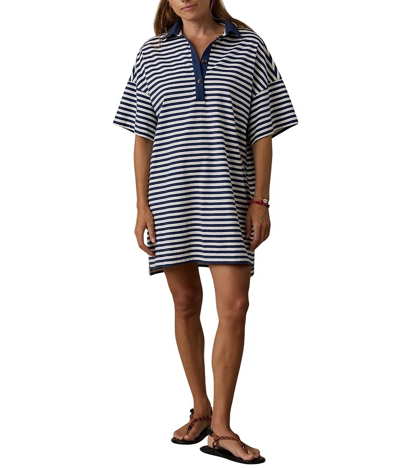Faherty Recycled Tight Stripe Knit Collar Neck Short Sleeve Dress