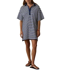 Faherty Recycled Tight Stripe Knit Collar Neck Short Sleeve Dress