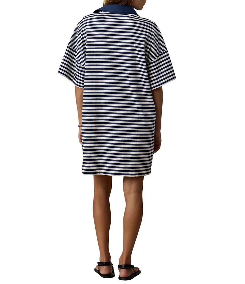 Faherty Recycled Tight Stripe Knit Collar Neck Short Sleeve Dress