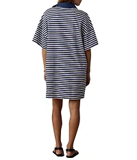 Faherty Recycled Tight Stripe Knit Collar Neck Short Sleeve Dress