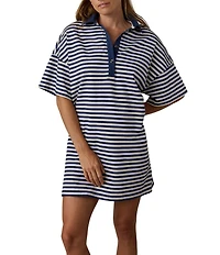 Faherty Recycled Tight Stripe Knit Collar Neck Short Sleeve Dress