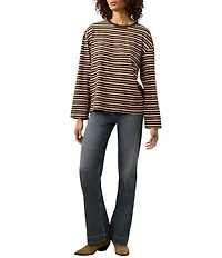 Faherty Retro Knit Striped Crewneck Long Sleeve Tee Shirt