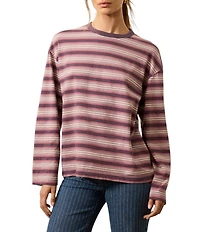 Faherty Retro Knit Striped Crewneck Long Sleeve Tee Shirt